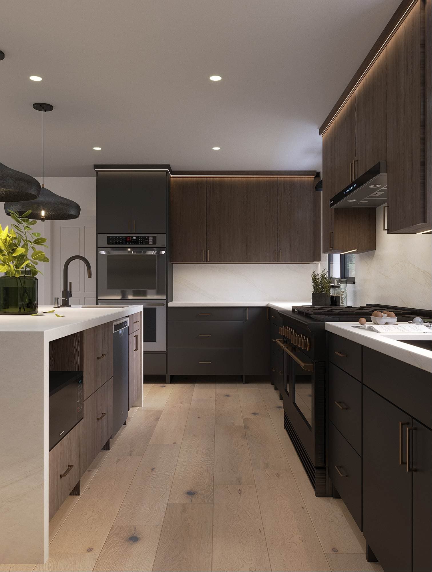 Full kitchen view with professional appliances